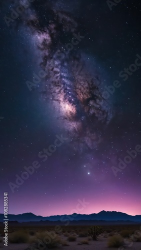 Starry Night Sky Over Desert Landscape With Mountains and Vibrant Colors During Twilight