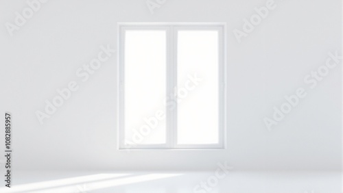 Serene white room with sunlight casting soft shadows through window