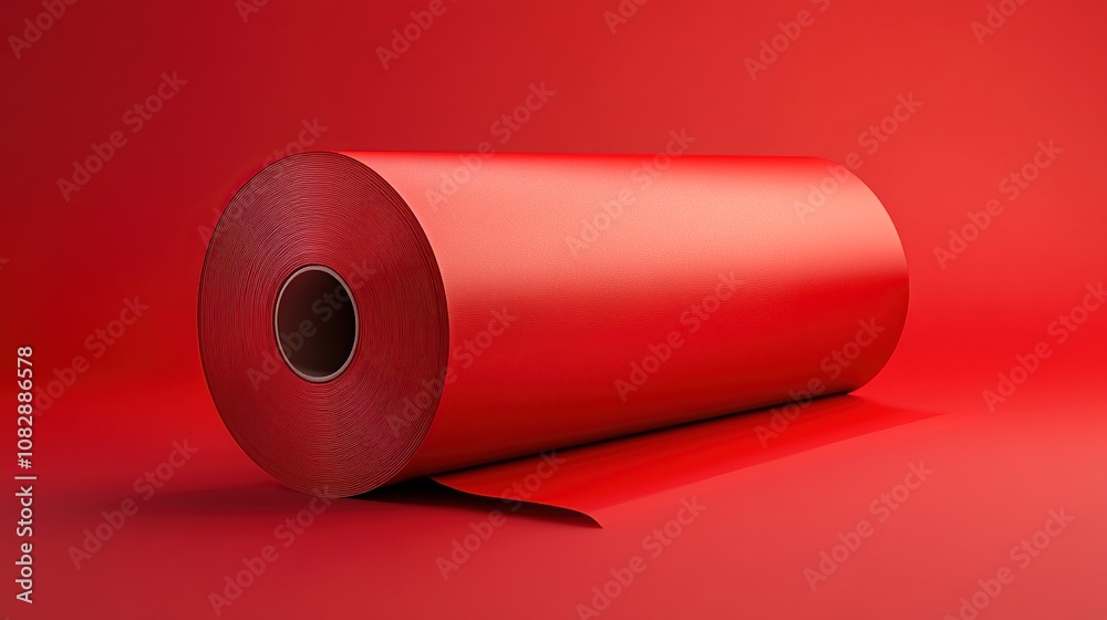 Red Roll of Material on Red Background Red Roll of Material on Red Background