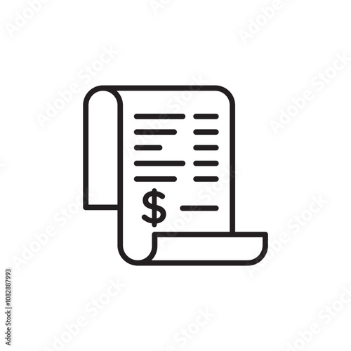 Paper Check Receipt thin line vector icon.