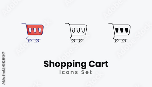 Shopping Cart Icons thin line and glyph vector icon stock illustration