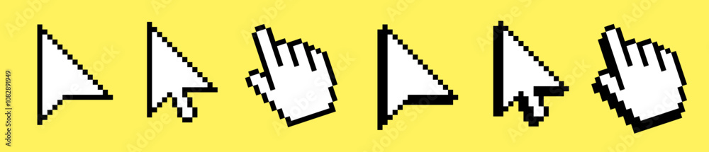 Cursor icons set arrow, arm flat and 3d style vector for design project