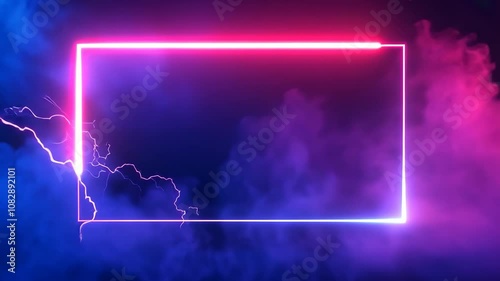 Vibrant neon border with electric lightning and smoke effect