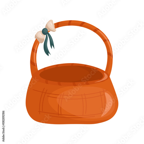 Wicker basket on white background. Vector illustration Basket in rustic aesthetics.
