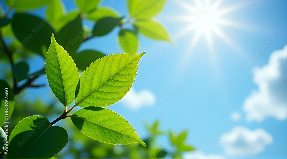 Green foliage of trees against blue sky and clouds. Spring or summer Sunny day. Green foliage of trees against blue sky and clouds. Spring or summer Sunny day.