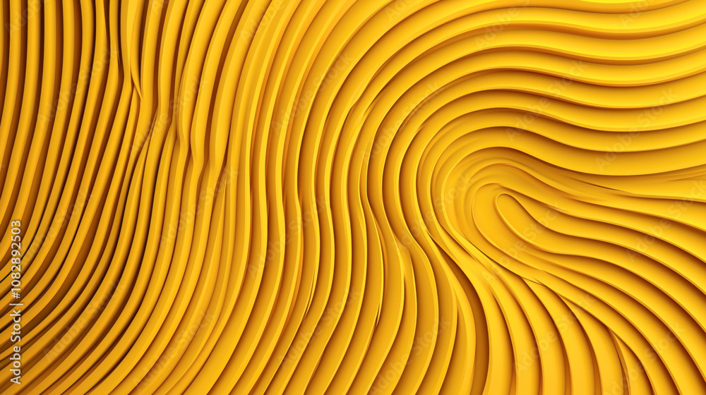 Abstract yellow three-dimensional wave pattern with curved lines and layered design creating dynamic flowing texture background Abstract yellow three-dimensional wave pattern with curved lines and layered design creating dynamic flowing texture background