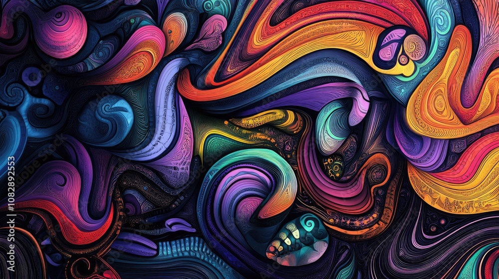 Abstract psychedelic colorful line art illustration featuring fractal patterns for imaginative and creative design purposes Abstract psychedelic colorful line art illustration featuring fractal patterns for imaginative and creative design purposes