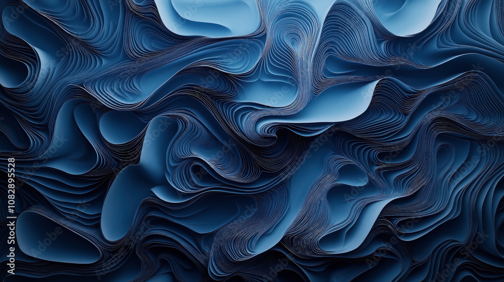 Obraz premium Abstract blue layered waves creating a fluid and textured effect with smooth curves and flowing forms