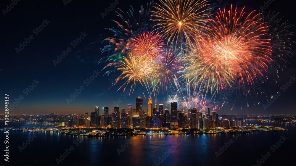 Fototapeta premium colorful fireworks on night sky background 