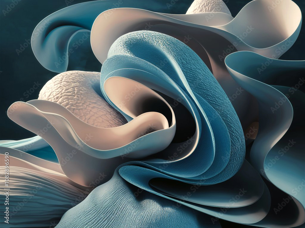 Mesmerizing 3D Render of Abstract Flowing Shapes in Soft Blue and White ...