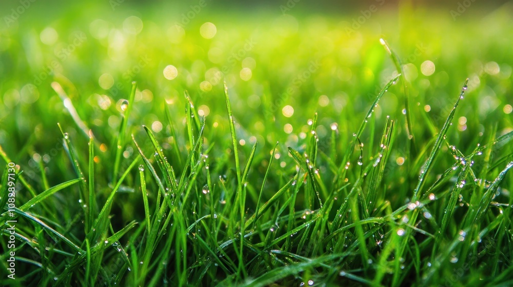 Macro photo of grass with dewdrops and natural bokeh background Macro photo of grass with dewdrops and natural bokeh background