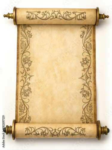 Vintage scroll unrolls to reveal blank parchment, inviting viewers to imagine ancient tales or royal proclamations