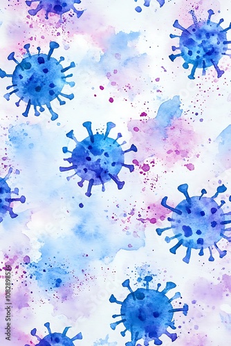 watercolor abstract virus bacteria shapes background, seasonal infections diseases, importance of vaccine, bacteria protection, health concept wallpaper, coronavirus covid virology wallpaper