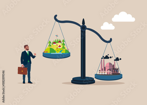 Climate Change Problem. Environment Polluted by CO2 Emission. Net zero emissions and carbon dioxide CO2 neutral balance people. Flat vector illustration