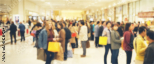 Blurred background of a thrill of the hunt is evident on the faces of eager shoppers, black friday, shopping