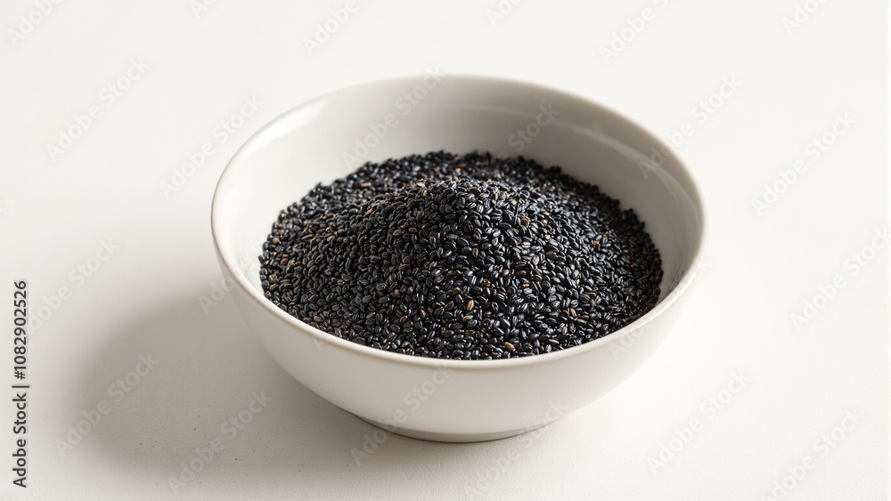 Premium black sesame seeds on ceramic surface Premium black sesame seeds on ceramic surface