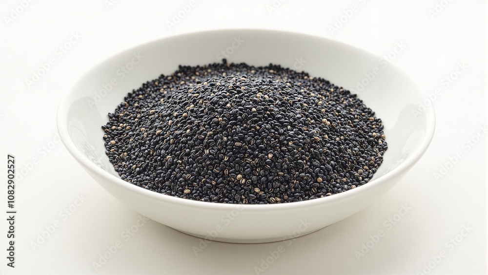 Premium black sesame seeds on ceramic surface Premium black sesame seeds on ceramic surface