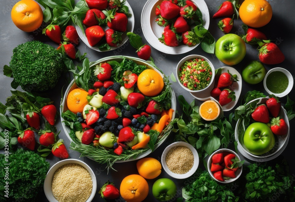 colorful flat lay fresh meals ingredients featuring array elegant tableware culinary delight, fruits, vegetables, herbs, grains, dishes, seasoning, food colorful flat lay fresh meals ingredients featuring array elegant tableware culinary delight, fruits, vegetables, herbs, grains, dishes, seasoning, food