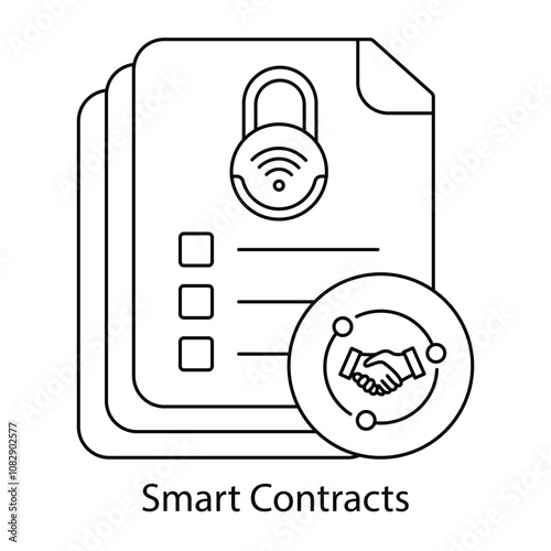 Vector icon for Self-Executing Contracts. Highlights automation and reduced intermediaries.