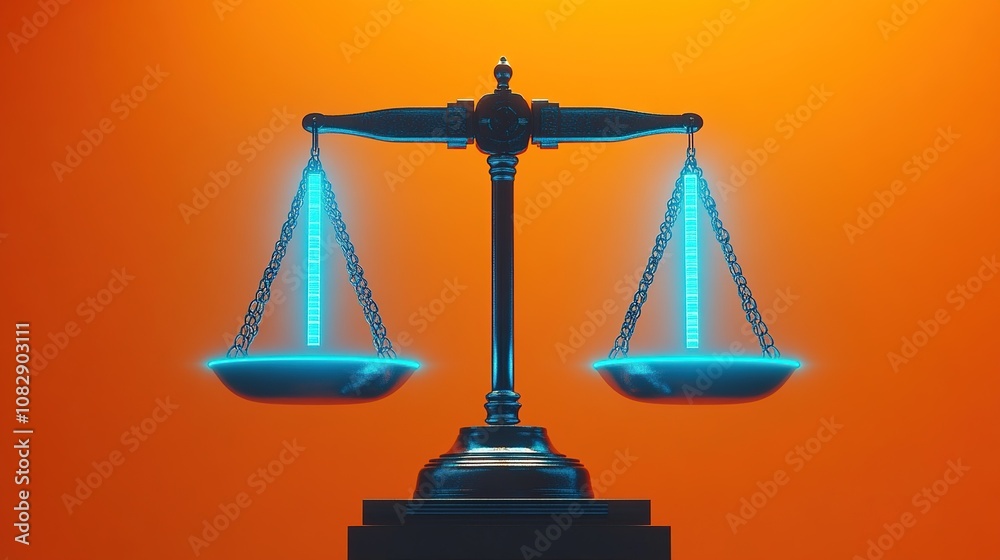 Scales of Justice with Glowing Blue Lights Scales of Justice with Glowing Blue Lights