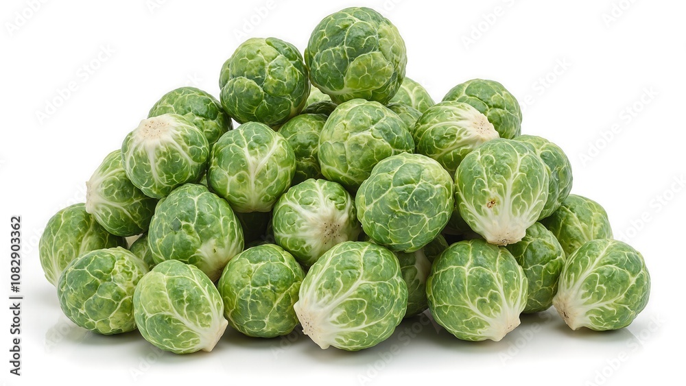 Fototapeta premium Freshly picked Brussels sprouts showcasing intricate textures on a clean backdrop