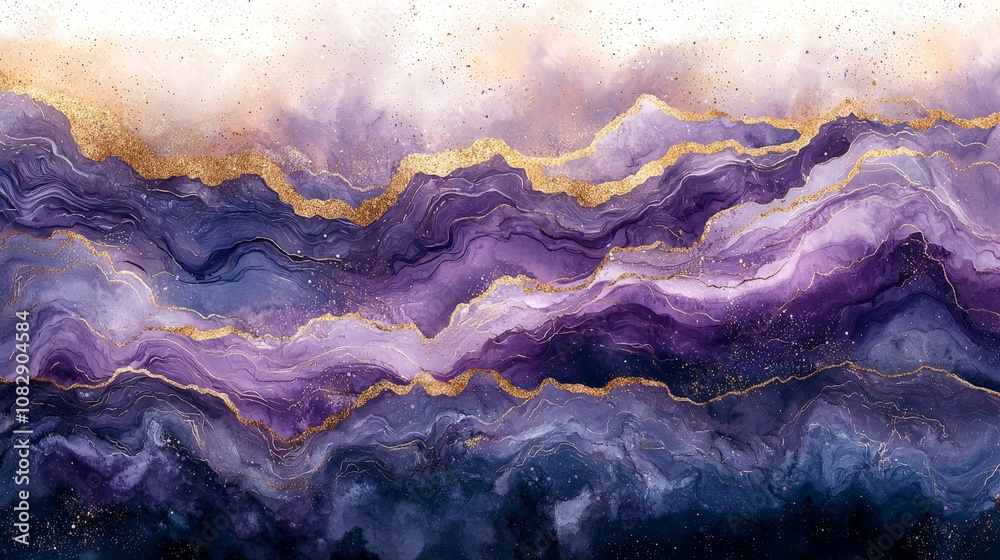 Abstract artwork featuring flowing purple and gold waves, evoking a sense of depth and elegance. Abstract artwork featuring flowing purple and gold waves, evoking a sense of depth and elegance.