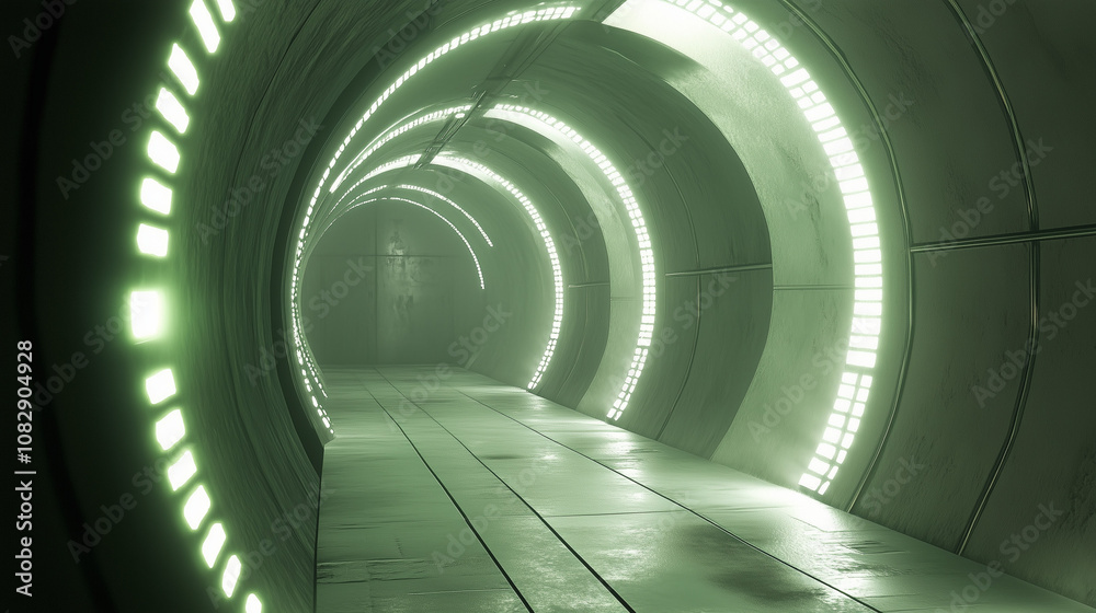 Fototapeta premium Nowoczesny tunel oświetlony wielokolorowymi światłami, które wzdłuż ścian tworzą efekt wizualnej głębi.
