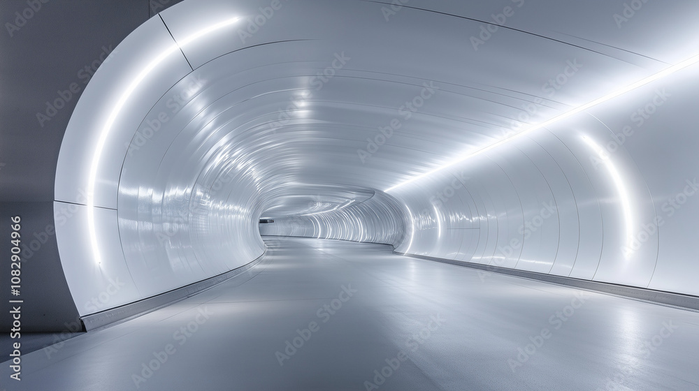 Fototapeta premium Nowoczesny tunel oświetlony wielokolorowymi światłami, które wzdłuż ścian tworzą efekt wizualnej głębi.