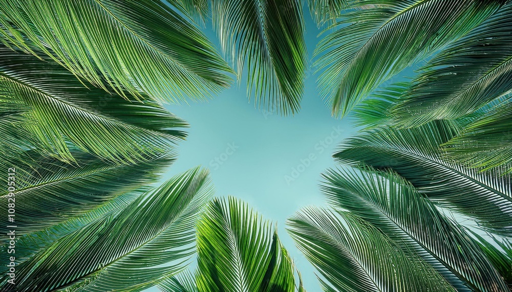 Fototapeta premium Many palm trees that are in the sky, frame , space for text