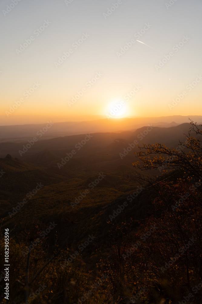 Autumn mountain forest at sunset - photo wallpaper background, georgia Autumn mountain forest at sunset - photo wallpaper background, georgia