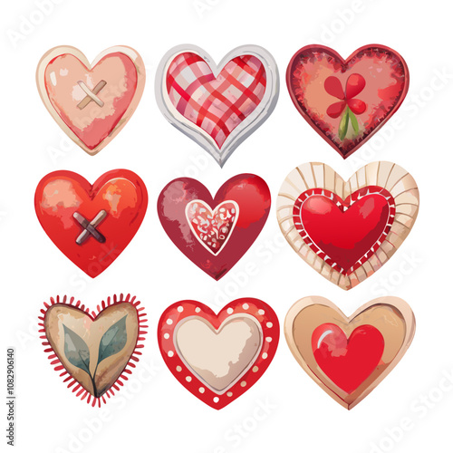 Watercolor decorate heart collection vector illustration (5)