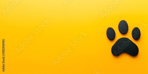 Paw print icon web banner. Paw print symbol isolated on yellow background with copy space.