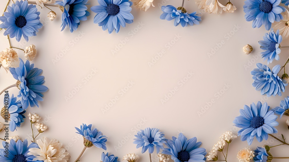 Charming Frame of Blue Daisies and White Florals on a Neutral Background, Ideal for Spring, Nature, and Floral-Themed Designs
Charming Frame of Blue Daisies and White Florals on a Neutral Background, Ideal for Spring, Nature, and Floral-Themed Designs