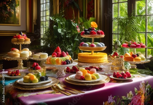 Wallpaper Mural dazzling array colorful desserts artistically arranged vibrant table showcasing various sweet delights textures, cake, cupcake, cheesecake, pastry Torontodigital.ca