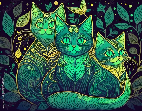 colorful cat wallpaper, colorful cat background, colorful cat pattern, colorful cat pattern wallpaper