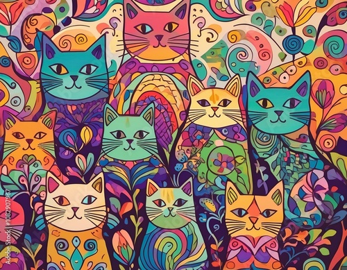 colorful cat wallpaper, colorful cat background, colorful cat pattern, colorful cat pattern wallpaper