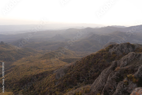 Canvas Print Autumn landscape of Georgia mountains in the evening after sunset