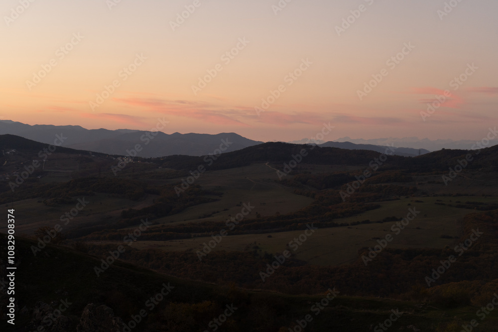 Fototapeta premium sunset in autumn mountains in georgia