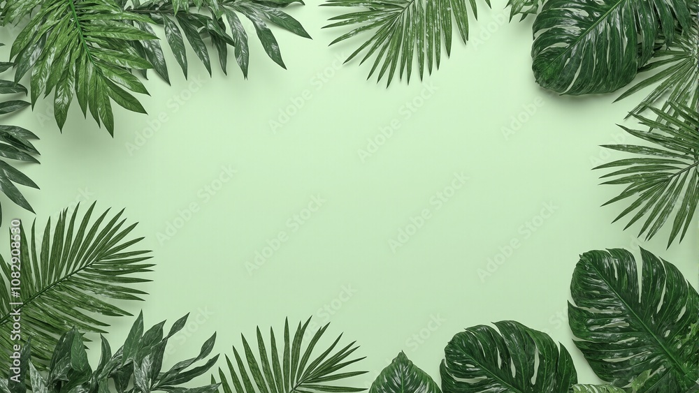 Lush green tropical leaves on soft background creating a serene jungle atmosphere Lush green tropical leaves on soft background creating a serene jungle atmosphere