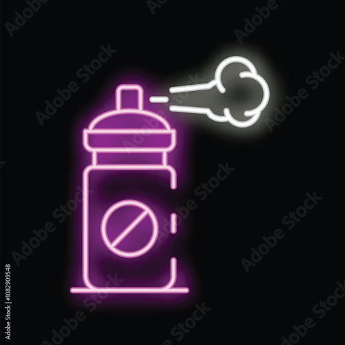 Neon sign of a spray can with a prohibition sign spraying, potentially representing a ban on spray paint or vandalism