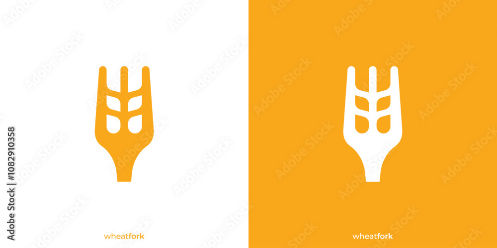 Logo Template of Wheat and Fork Suitable for Food Restaurant Icon, Organic Rice Premium Product Label. Logo Template of Wheat and Fork Suitable for Food Restaurant Icon, Organic Rice Premium Product Label.