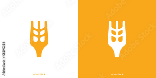 Logo Template of Wheat and Fork Suitable for Food Restaurant Icon, Organic Rice Premium Product Label.