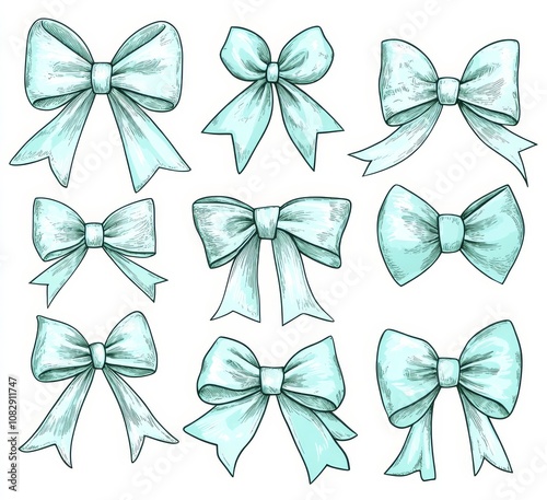 A beautiful set of hand drawn watercolor bow illustrations.