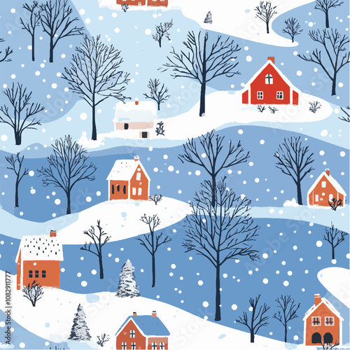 Illustration of Seamless pattern landscape of winter in christmas day