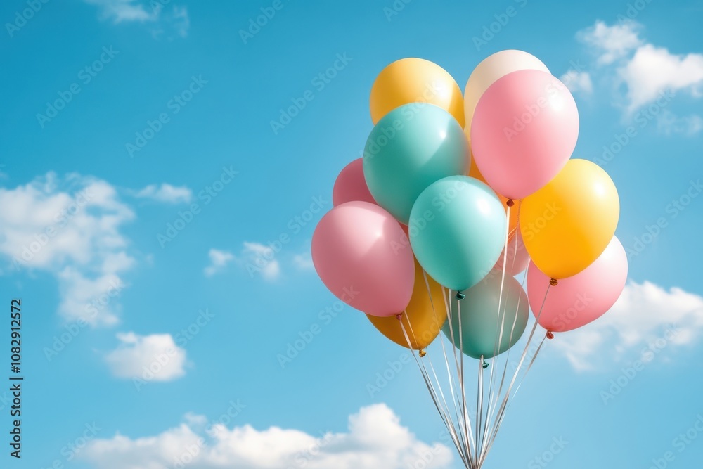Vibrant balloons float against a clear blue sky, symbolizing celebration and joy in a serene outdoor setting. Perfect for themes of festivity. Vibrant balloons float against a clear blue sky, symbolizing celebration and joy in a serene outdoor setting. Perfect for themes of festivity.