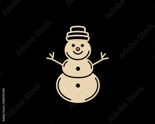 A simple line art illustration of a snowman wearing a hat and smiling. photo