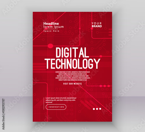 Poster brochure cover banner presentation layout template, Technology digital futuristic internet network red gradient background, Abstract cyber future tech, Ai big data business flyer annual vector