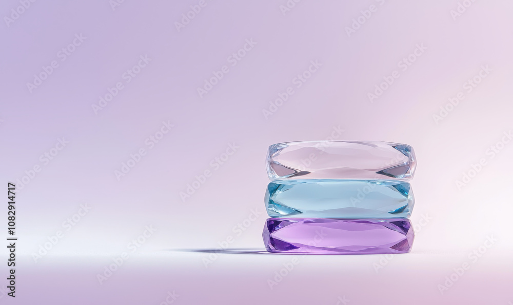 Elegant Stack of Pastel-Colored Gemstones on Soft Purple Background Elegant Stack of Pastel-Colored Gemstones on Soft Purple Background