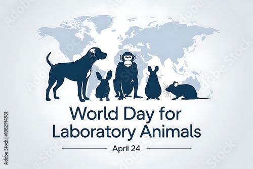 World Day for Laboratory Animals with Silhouettes Against World Map Background photo