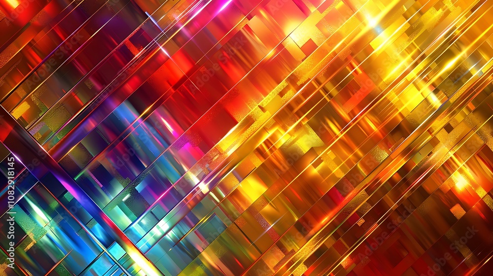 Overlapping Diagonal Layers of Red and Rainbow Colors in Opulent Backdrops Overlapping Diagonal Layers of Red and Rainbow Colors in Opulent Backdrops